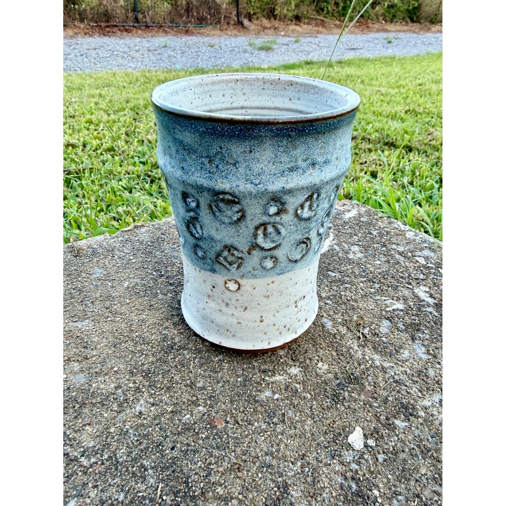 Studio Pottery Cup/Vase Blue/Cream Speckled Textured Ceramic Cup By Rita Park